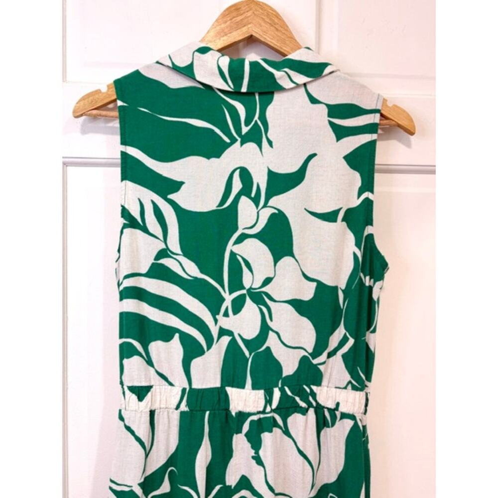 Luxology Linen Blend Sleeveless Mock Wrap Midi Dress‎ Sz M Green Tropical Leaf - Picture 10 of 12